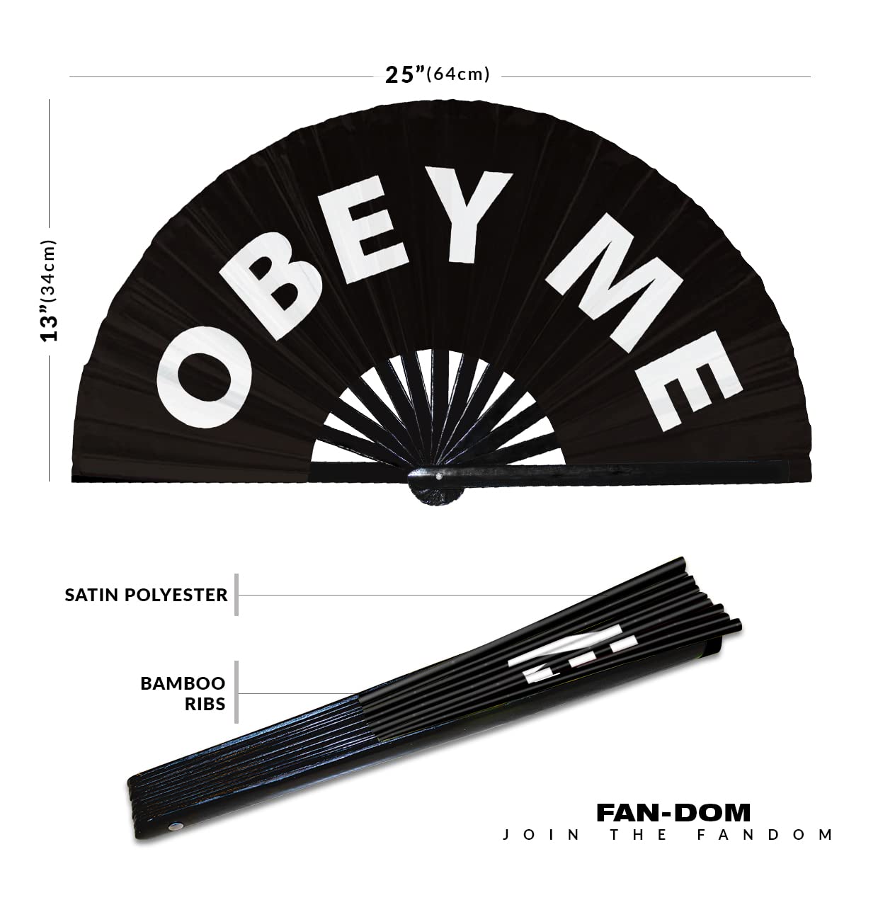 Obey Me hand fan foldable bamboo circuit hand fan funny gag slang words expressions statement gifts Festival accessories Rave handheld Circuit event fan Clack fans (Black)