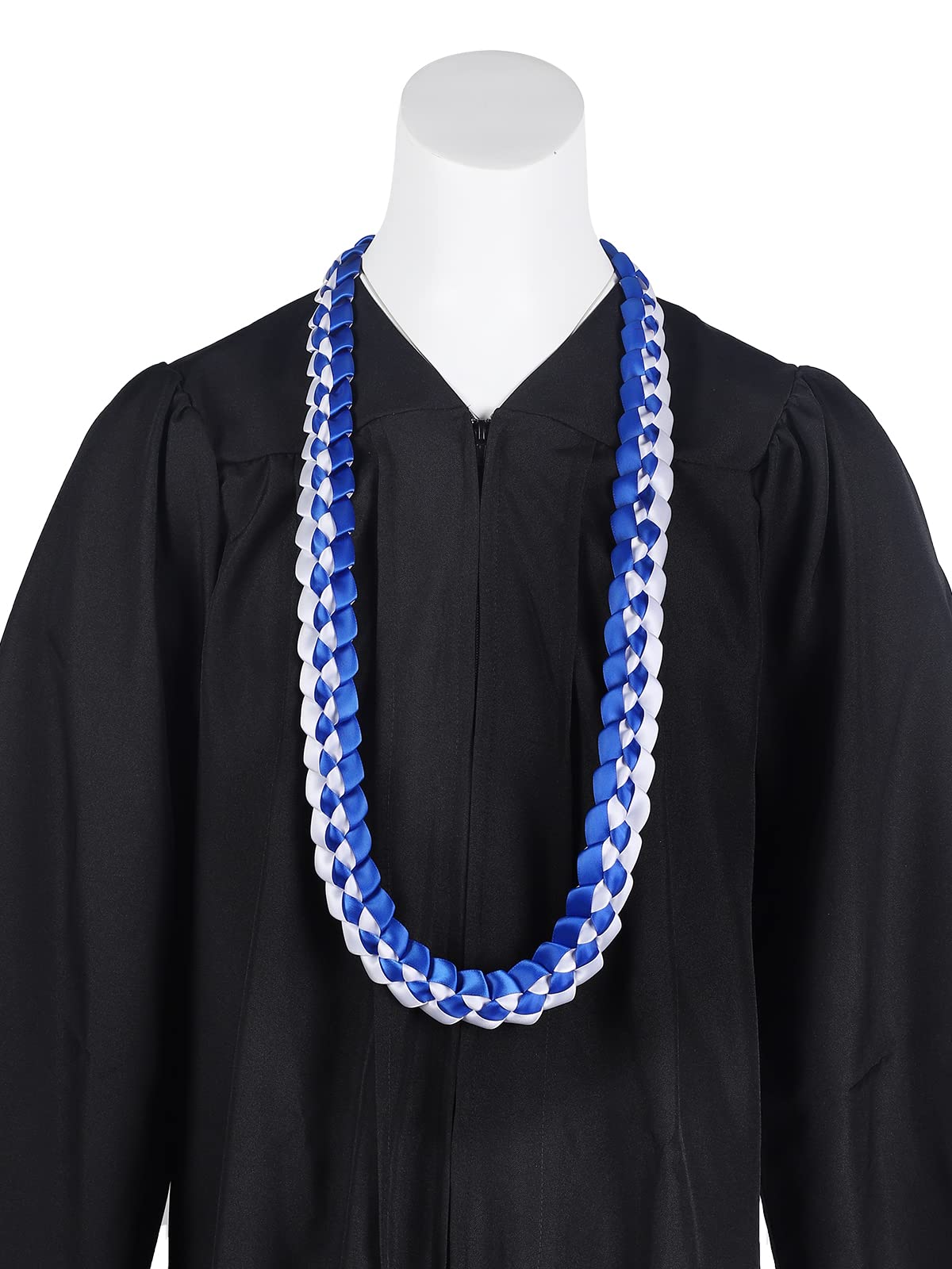 TFTAFAN Graduation Lei Graduation Ribbon Lei Necklace 2023 Graduation Necklace Braided Necklace Graduation Gift Party Accessories for Women and Men (blue and white, 12)