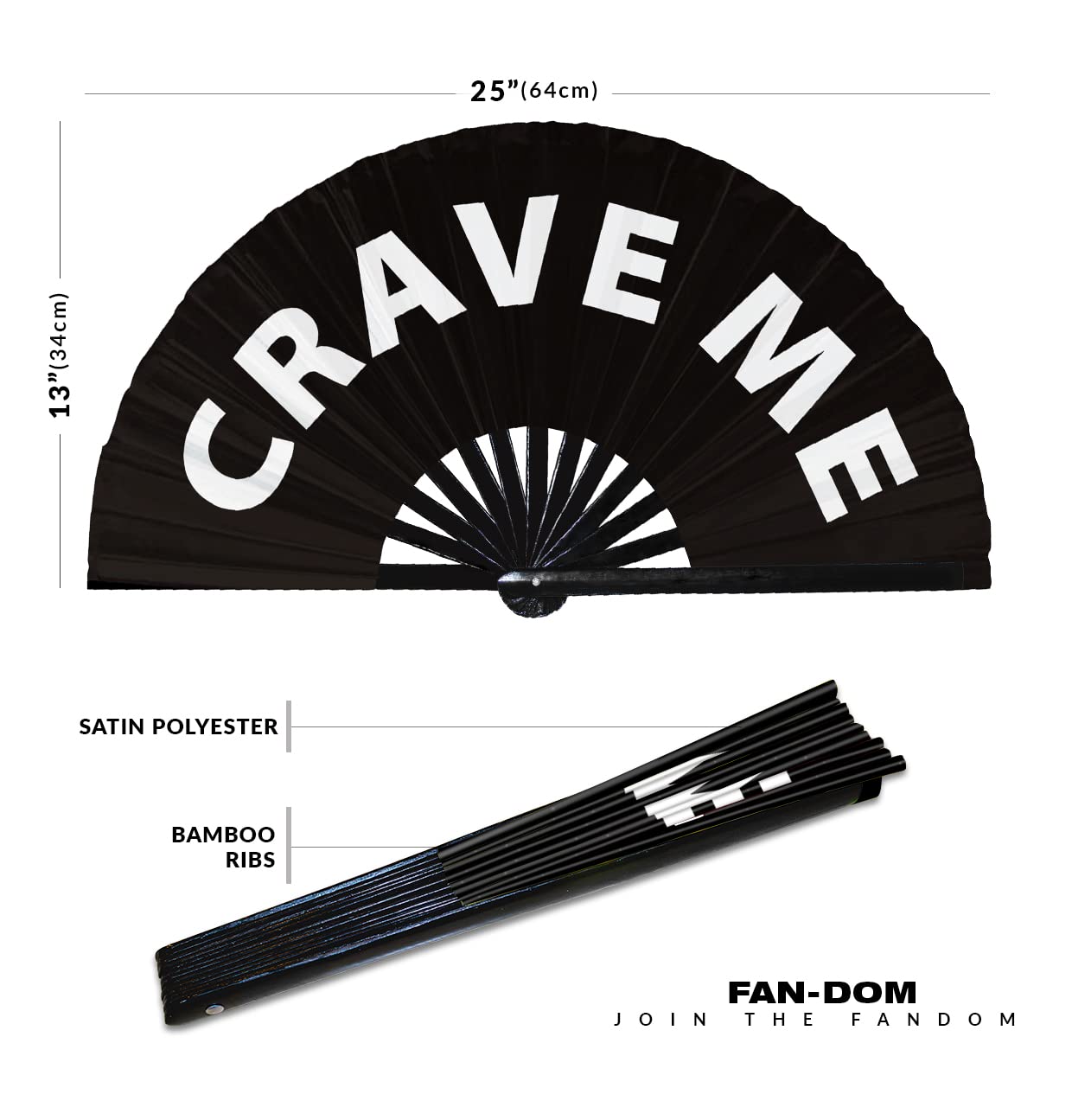 Crave Me hand fan foldable bamboo circuit hand fan funny gag slang words expressions statement gifts Festival accessories Rave handheld Circuit event fan Clack fans (Black)