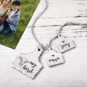 callie Personalized Cow Ear Tag Necklace for Mom, Custom Cattle Jewelry for Women, Mother's Day Birthday Gift