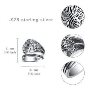 CVRAVO Vintage Butterfly Spoon Ring 925 Sterling Silver Adjustable Oxidized Spoon Rings Wrap Around Open Ring Thumb Statement Jewelry for Women Mom