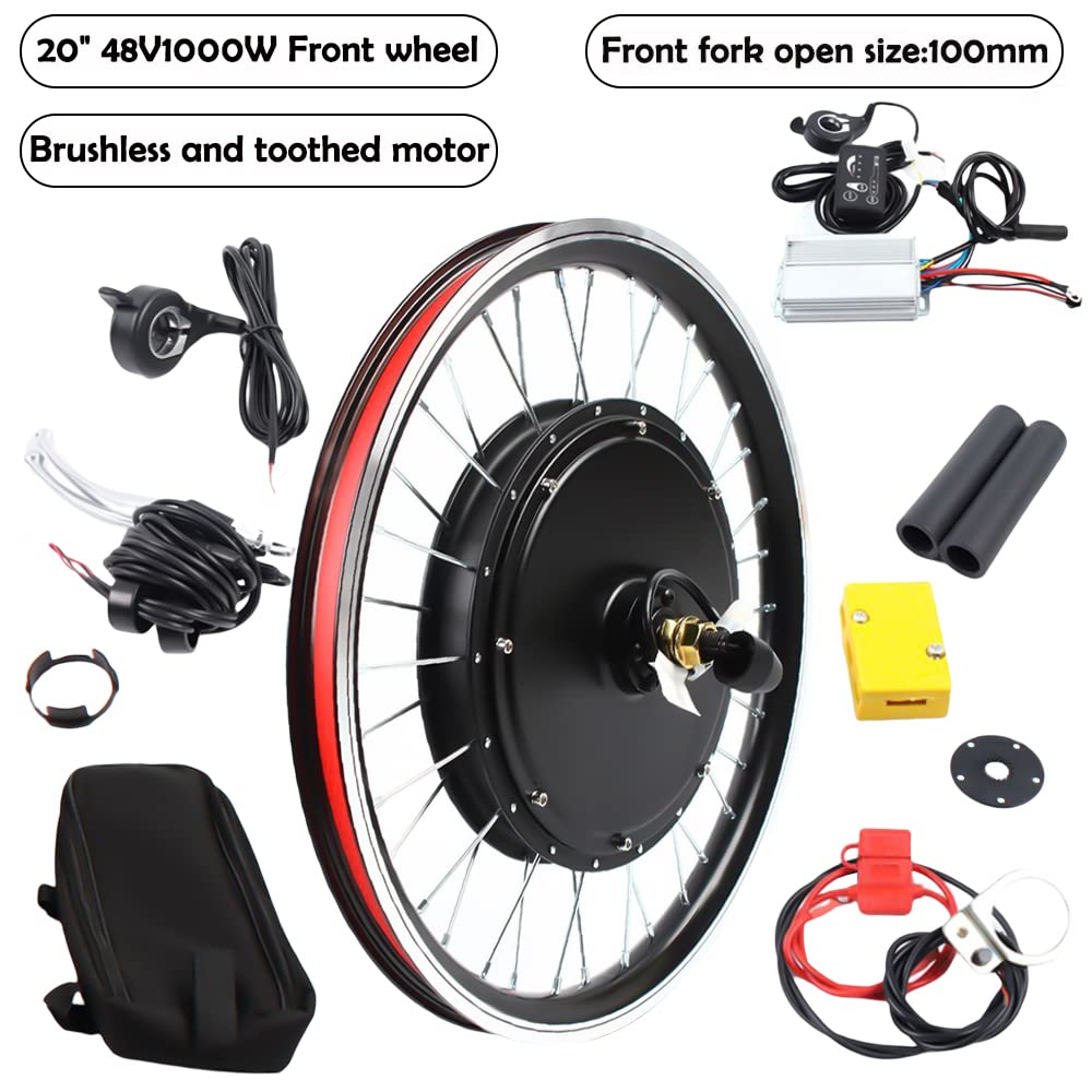 RibasuBB 20 Inch Electric Bike Conversion Kit,48V 1000W Ebike Conversion Kit E-Bike Front Wheel Conversion Kit Electric Bicycle Conversion Kit w/LED Display Max Speed 50km/h