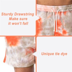 AIMPACT Men's Tie Dye Shorts Bodybuilding Workout Cotton Gym Shorts with Pockets(OrangeGrayS)