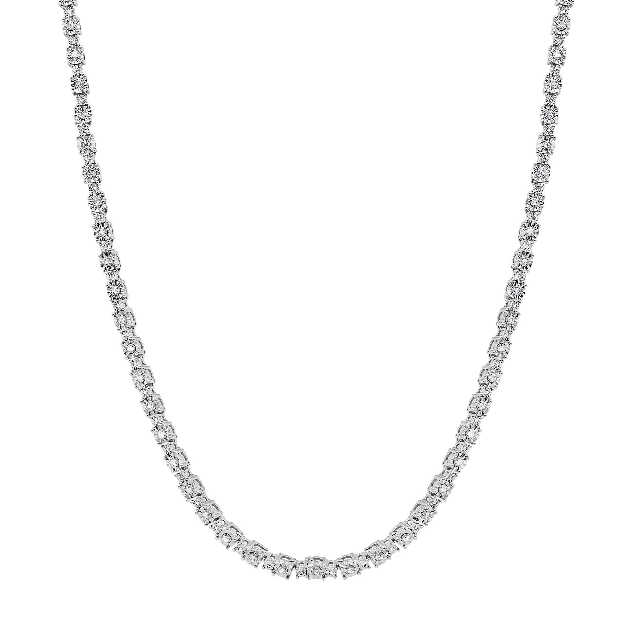 Beyond Brilliance Tennis Necklaces for Women - 1.00 Carat Illusion Set Round Cut Diamond Tennis Necklace in Sterling Silver | Fine Jewelry for Her| Gift Box Included