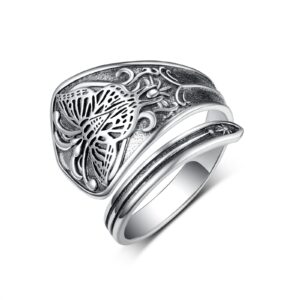 cvravo vintage butterfly spoon ring 925 sterling silver adjustable oxidized spoon rings wrap around open ring thumb statement jewelry for women mom