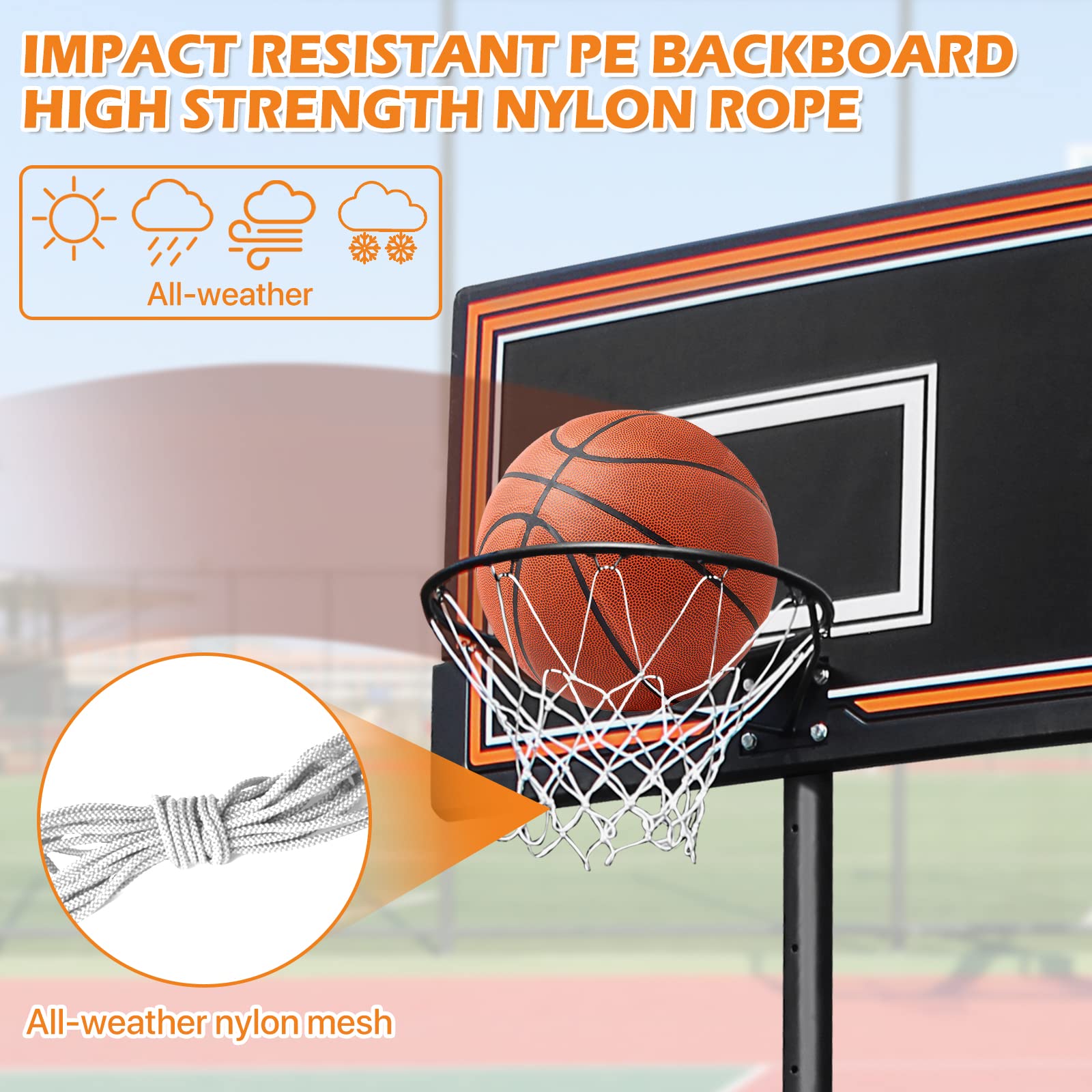 Basketball Hoop 7-10FT Height Adjustable Basketball Backboard 44" Portable Backboard Outdoor Indoor Free Standing Basketball Stand with Stand and Wheels Basketball Stand for Kids Teenagers Adults