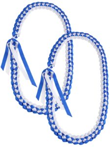 tftafan graduation lei graduation ribbon lei necklace 2023 graduation necklace braided necklace graduation gift party accessories for women and men (blue and white, 12)