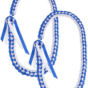 TFTAFAN Graduation Lei Graduation Ribbon Lei Necklace 2023 Graduation Necklace Braided Necklace Graduation Gift Party Accessories for Women and Men (blue and white, 12)