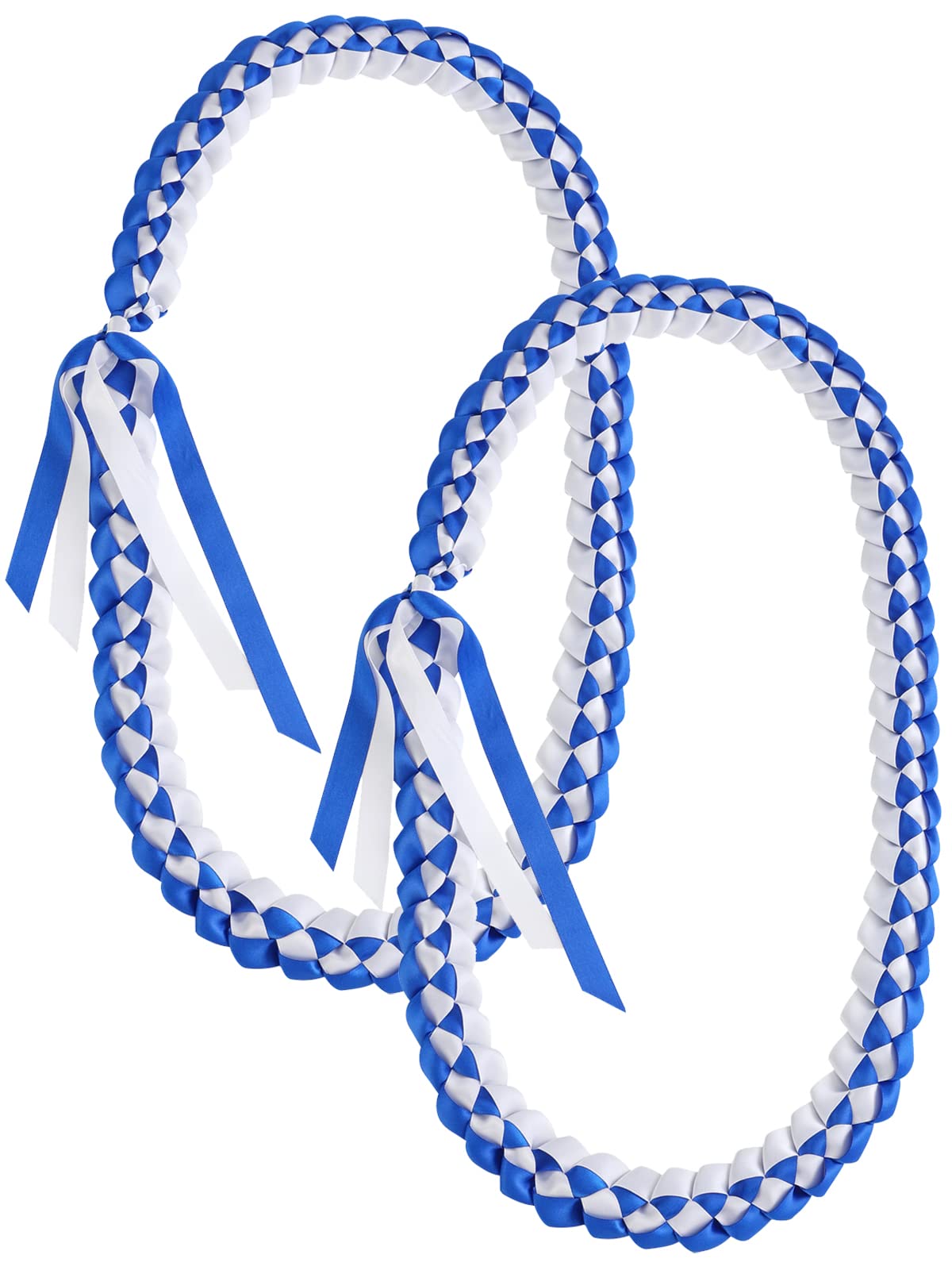 TFTAFAN Graduation Lei Graduation Ribbon Lei Necklace 2023 Graduation Necklace Braided Necklace Graduation Gift Party Accessories for Women and Men (blue and white, 12)