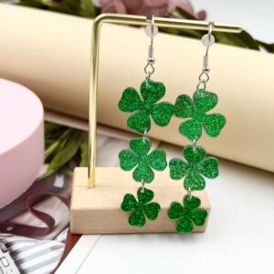 St. Patrick's Day Earrings for Women,Irish Shamrock Acrylic Dangle Earrings, Green Hat Clover Horseshoe Drop Earrings for Irish Festival (C)