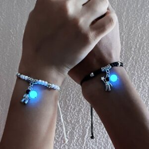 2pcs Couple Glow In The Dark Astronaut Charm Bracelet