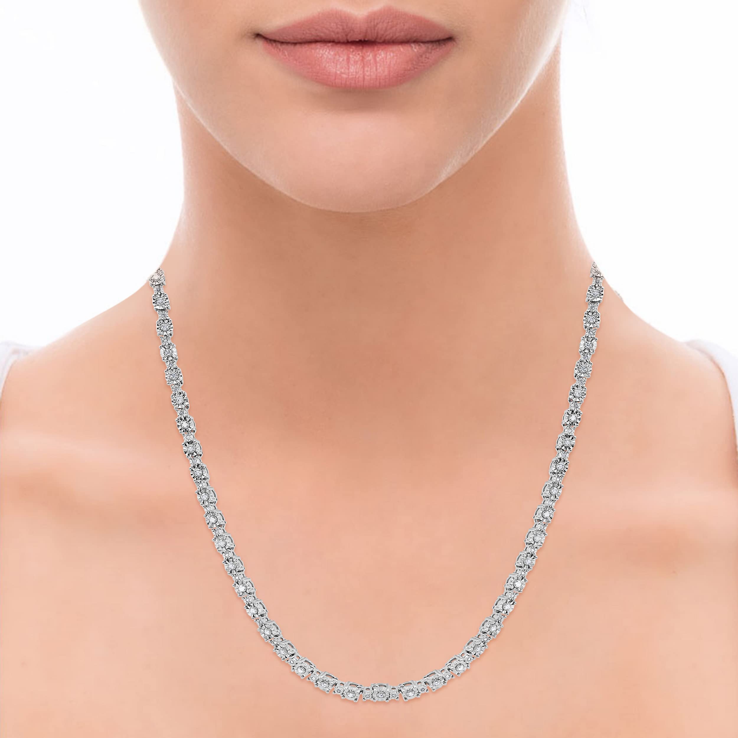 Beyond Brilliance Tennis Necklaces for Women - 1.00 Carat Illusion Set Round Cut Diamond Tennis Necklace in Sterling Silver | Fine Jewelry for Her| Gift Box Included