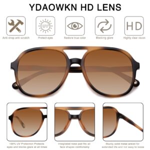 YDAOWKN Retro Square Aviator Sunglasses for Womens Mens Vintage 70s Double Bridge Sun Glasses