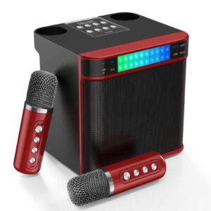 FULLIFE Karaoke Machine, Portable Bluetooth Karaoke Speaker with 2 Wireless Microphones for Adults & Kids, PA System with LED Light, Home Karaoke Set, Supports TF/AUX/USB, for Parties, Meetings