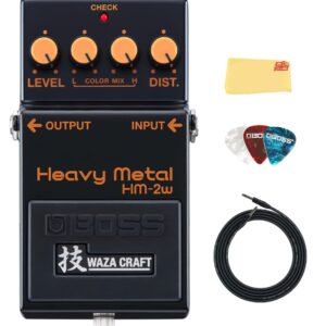 Boss HM-2W Heavy Metal Distortion Pedal Bundle with Instrument Cable, Picks, and Austin Bazaar Polishing Cloth