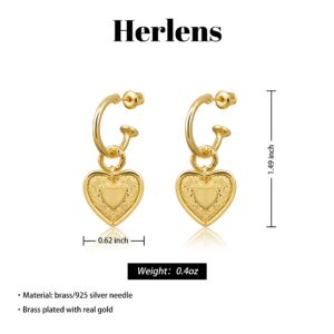 18k Gold Heart Earrings 925 Silver Needles, Lightweight Thick Open Mouth Hoop | Women's Gold Hoop Earrings