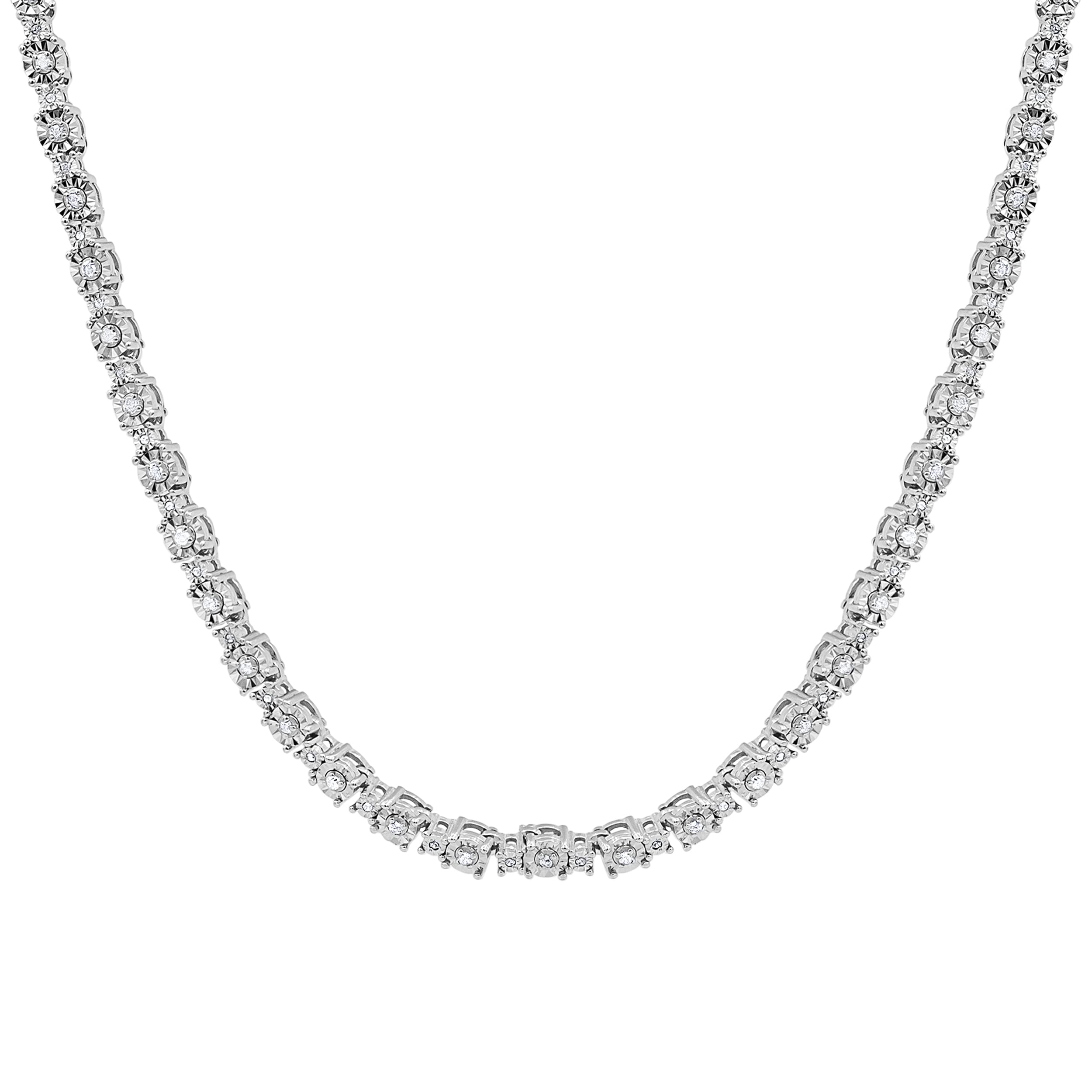 Beyond Brilliance Tennis Necklaces for Women - 1.00 Carat Illusion Set Round Cut Diamond Tennis Necklace in Sterling Silver | Fine Jewelry for Her| Gift Box Included