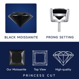 MomentWish Black Stud Earrings, 2Carat Moissanite Princess Cut Stud Earrings, D Color VVS1 Simulated Black Diamond 925 Sterling Silver Solitaire Earrings