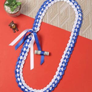 TFTAFAN Graduation Lei Graduation Ribbon Lei Necklace 2023 Graduation Necklace Braided Necklace Graduation Gift Party Accessories for Women and Men (blue and white, 12)