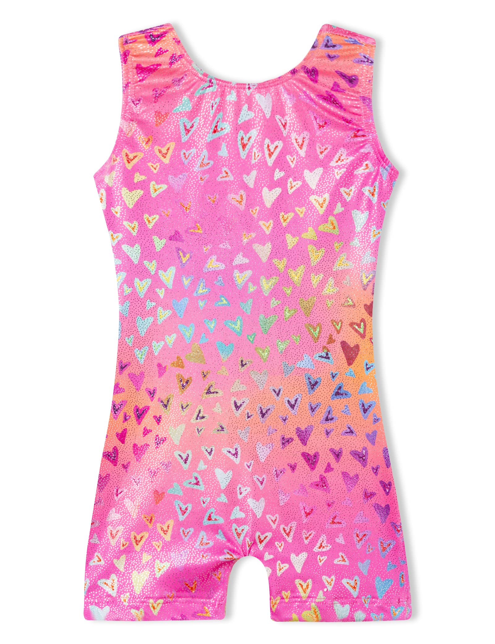 Domusgo Girls Gymnastics Leotards 1t 2t Shiny Nenon Love Heart Biketard with Shorts Cute Pro Scrawl Dancewear for Children Party Competition