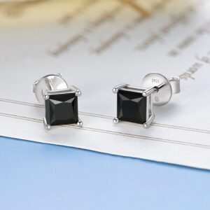 MomentWish Black Stud Earrings, 2Carat Moissanite Princess Cut Stud Earrings, D Color VVS1 Simulated Black Diamond 925 Sterling Silver Solitaire Earrings