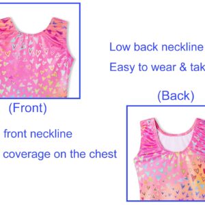 Domusgo Girls Gymnastics Leotards 1t 2t Shiny Nenon Love Heart Biketard with Shorts Cute Pro Scrawl Dancewear for Children Party Competition