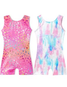 domusgo girls gymnastics leotards 1t 2t shiny nenon love heart biketard with shorts cute pro scrawl dancewear for children party competition