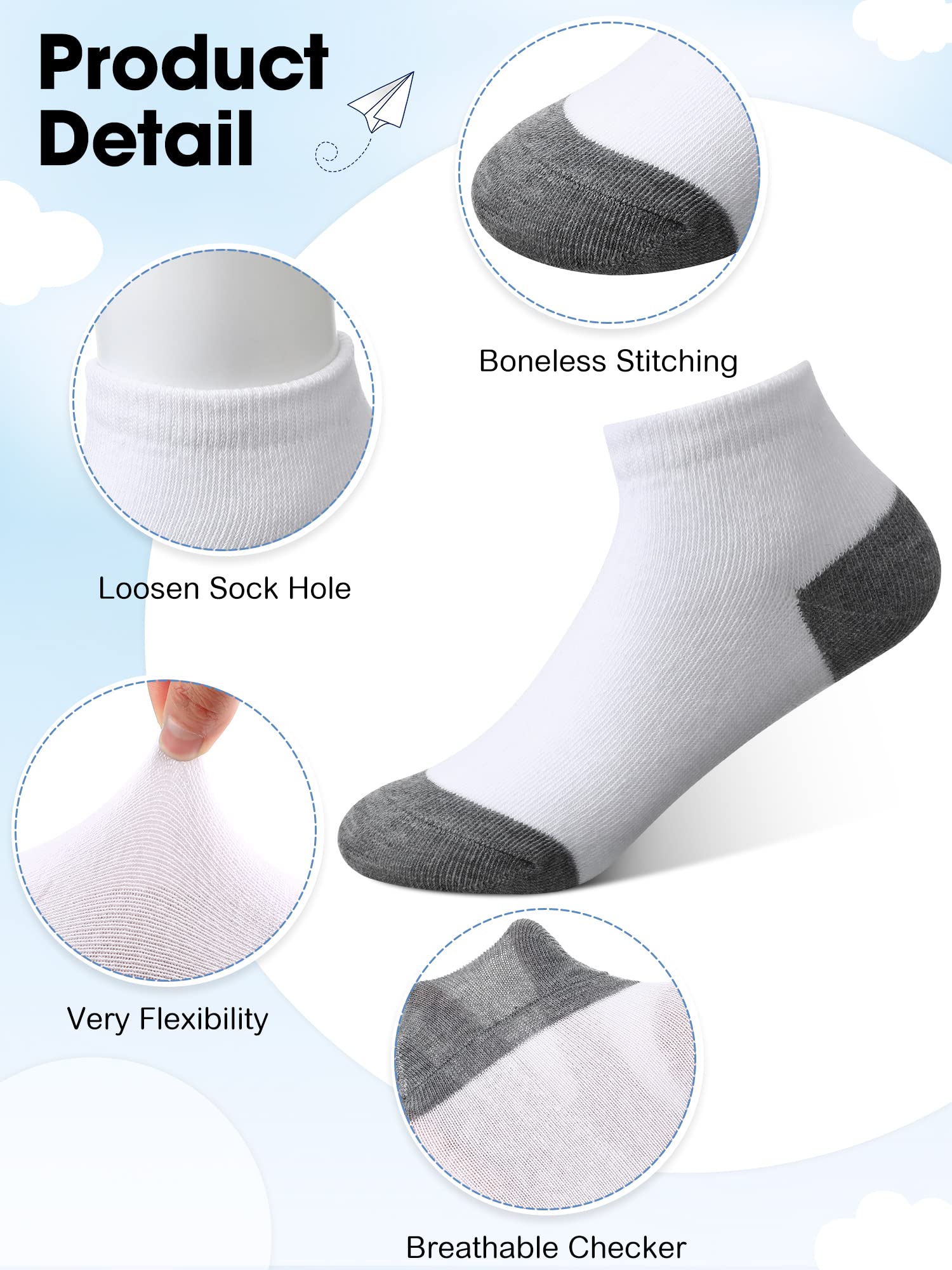 Foaincore 100 Pairs Kids Socks Bulk, Baby and Toddler Ankle and Low Cut Socks Half Cushion No Show Socks for Boys and Girls (White/Grey)