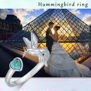 BETHZA Turquoise Hummingbird Rings for Women 925 Sterling Silver Genuine Heart Turquoise Adjustable Hummingbirds Ring Jewelry Gift for Birthday Christmas