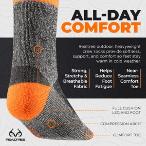 Realtree Thermal Socks for Men - 3 Pack Heavy Weight thermal Crew Sock - Thick Insulated Socks, Winter Accessories for Boots (US, Numeric, 6, 12, Regular, Regular, Orange)