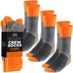 realtree thermal socks for men - 3 pack heavy weight thermal crew sock - thick insulated socks, winter accessories for boots (us, numeric, 6, 12, regular, regular, orange)