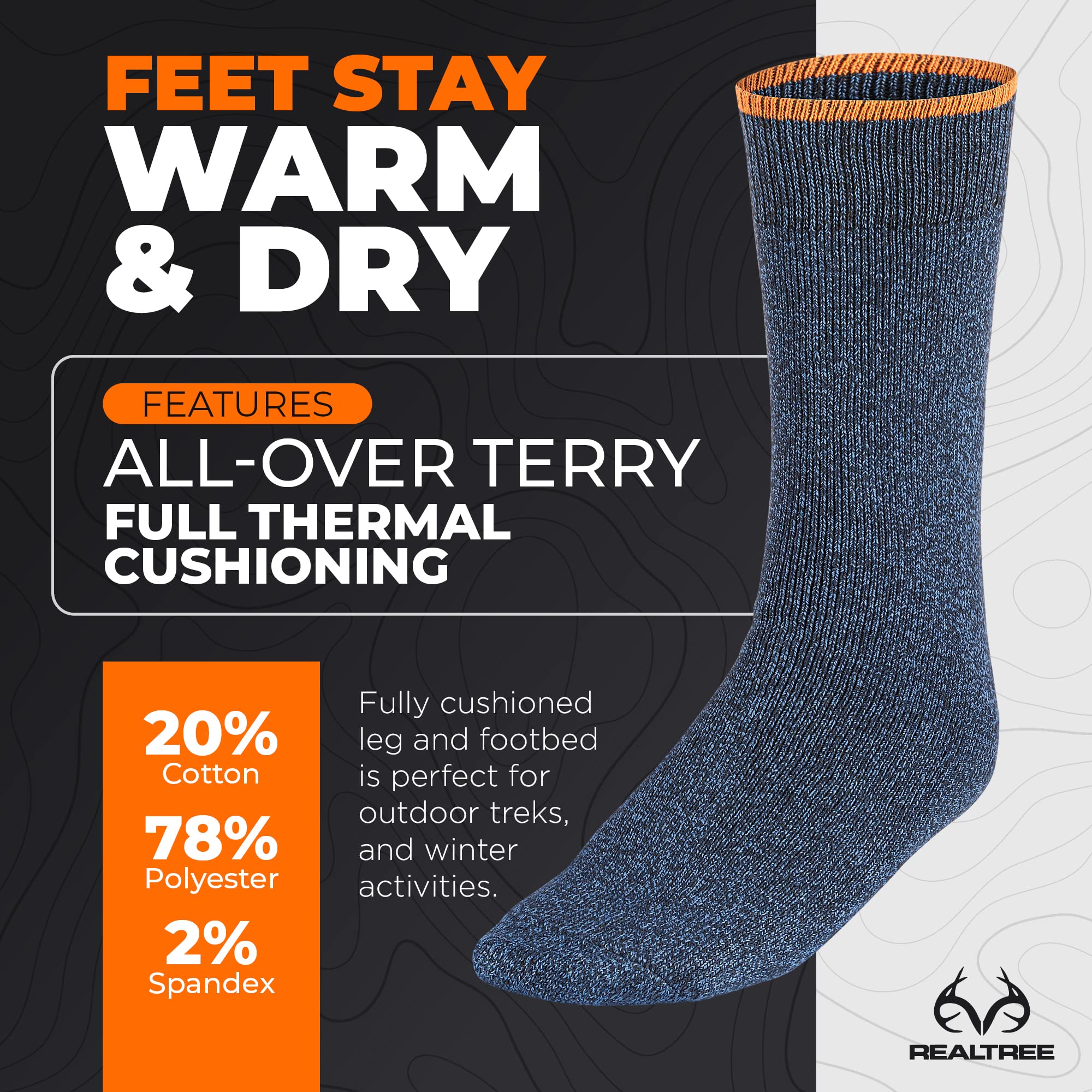 Realtree Thermal Socks for Men - 3 Pack Heavy Weight thermal Crew Sock - Thick Insulated Socks, Winter Accessories for Boots (US, Numeric, 6, 12, Regular, Regular, Blue)