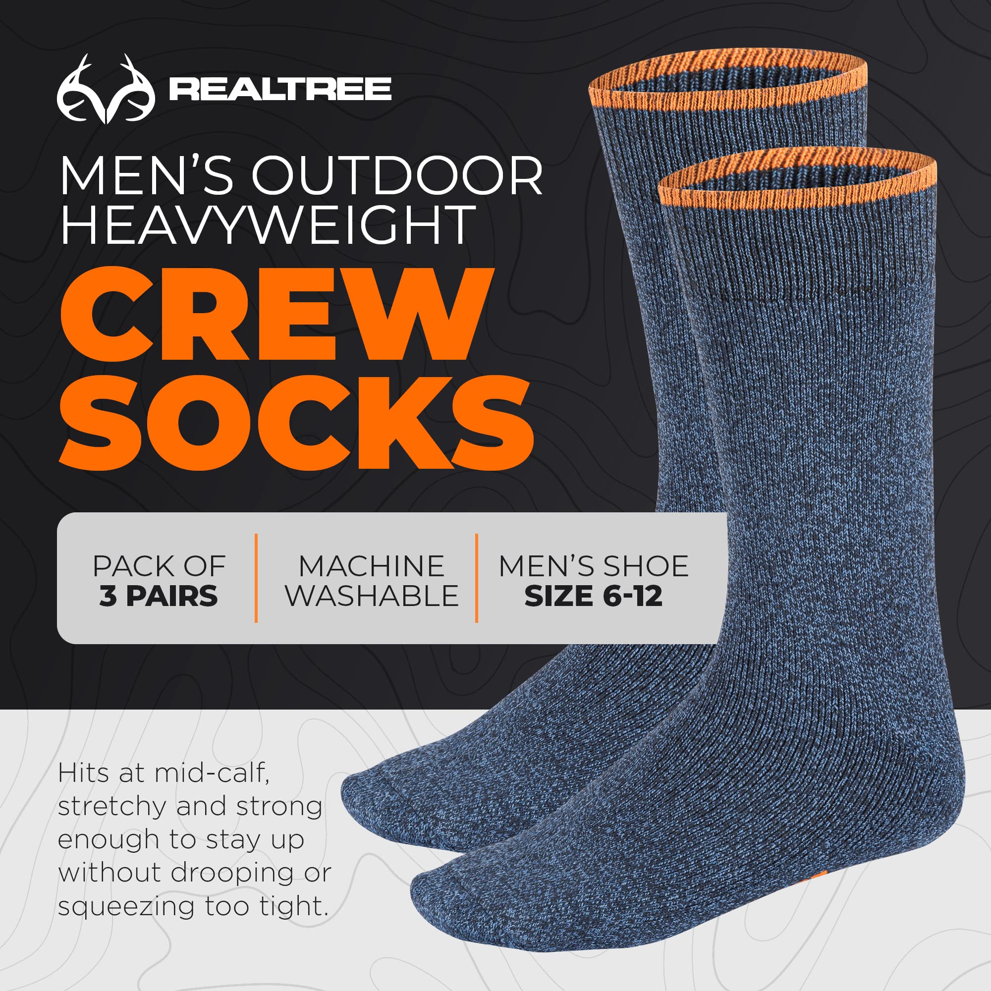 Realtree Thermal Socks for Men - 3 Pack Heavy Weight thermal Crew Sock - Thick Insulated Socks, Winter Accessories for Boots (US, Numeric, 6, 12, Regular, Regular, Blue)