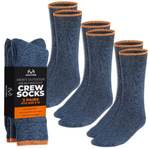 Realtree Thermal Socks for Men - 3 Pack Heavy Weight thermal Crew Sock - Thick Insulated Socks, Winter Accessories for Boots (US, Numeric, 6, 12, Regular, Regular, Blue)