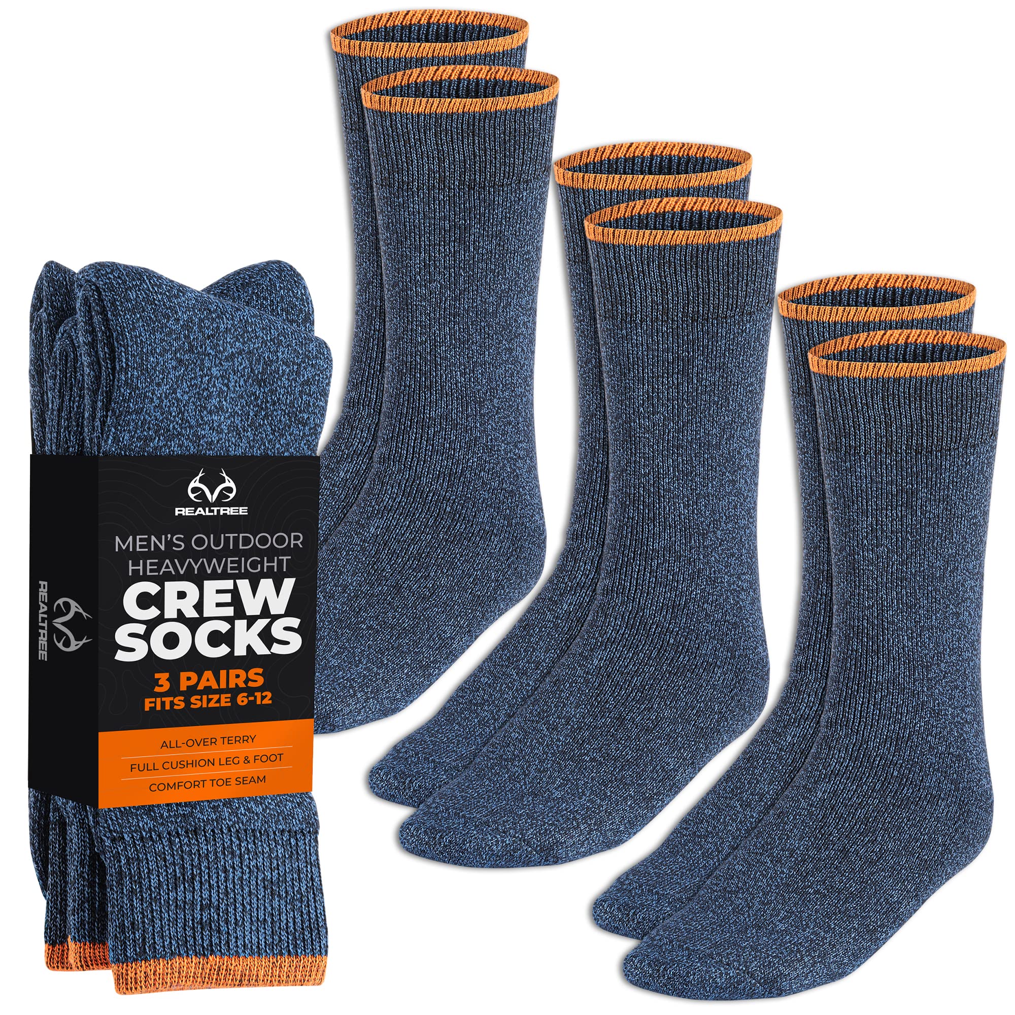 Realtree Thermal Socks for Men - 3 Pack Heavy Weight thermal Crew Sock - Thick Insulated Socks, Winter Accessories for Boots (US, Numeric, 6, 12, Regular, Regular, Blue)