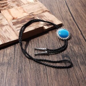 Subiceto 6Pcs Bolo Tie for Men Women Western Cowboy Natural Turquoise Tiger Eye Stone Handmade Shape Round Leather Necktie Vintage Native American Bola Tie Set Eagle