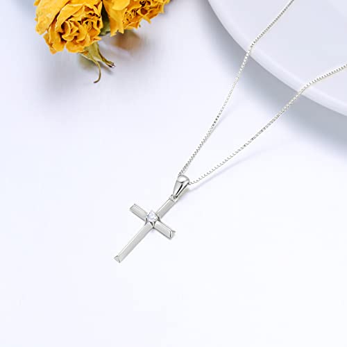 SISGEM 14k White Gold Diamond Cross Necklace for Women, Real Gold Box Chain with Cross Pendant, Religious Jewelry Gifts for Her, (0.05ct) 18 Inch