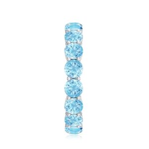 Certified Natural Aquamarine Full Eternity Ring, AAA Quality, March Birthstone Ring - With Jewelry Box, 14K White Gold, Size:US 6.50