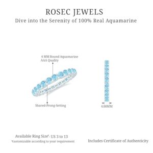 Certified Natural Aquamarine Full Eternity Ring, AAA Quality, March Birthstone Ring - With Jewelry Box, 14K White Gold, Size:US 6.50