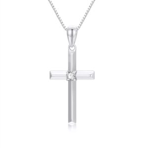 SISGEM 14k White Gold Diamond Cross Necklace for Women, Real Gold Box Chain with Cross Pendant, Religious Jewelry Gifts for Her, (0.05ct) 18 Inch