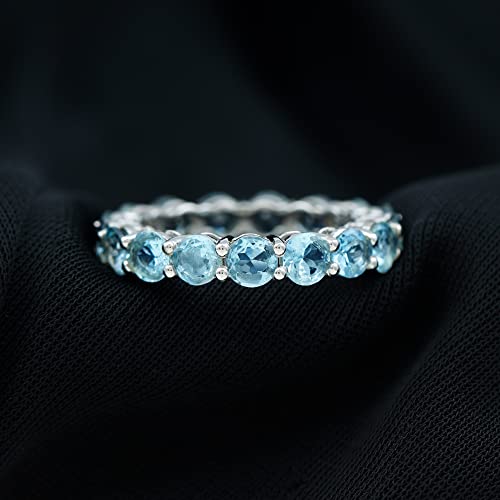 Certified Natural Aquamarine Full Eternity Ring, AAA Quality, March Birthstone Ring - With Jewelry Box, 14K White Gold, Size:US 6.50