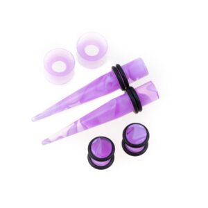 Linkning 50 PCS Ear Stretching Kit 14Gauges-00Gauges Earring Marble Acrylic Taper Piercing Jewlery Sets (Purple)