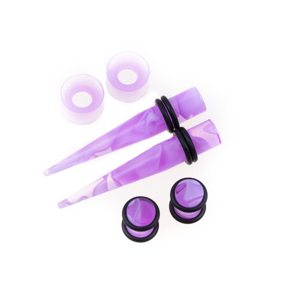 Linkning 50 PCS Ear Stretching Kit 14Gauges-00Gauges Earring Marble Acrylic Taper Piercing Jewlery Sets (Purple)