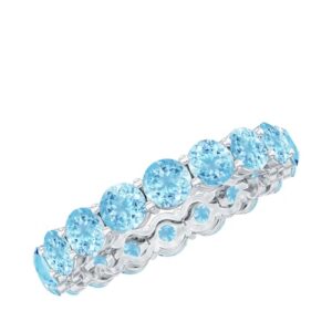 Certified Natural Aquamarine Full Eternity Ring, AAA Quality, March Birthstone Ring - With Jewelry Box, 14K White Gold, Size:US 6.50