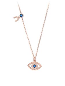 paenenph 14k gold moissanite evil eye necklace, sapphire necklace for women, evil eye pendant, gift for her (rose, 14k)