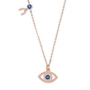 PAENENPH 14K Gold Moissanite Evil Eye Necklace, Sapphire Necklace for Women, Evil Eye Pendant, Gift for Her (Rose, 14K)