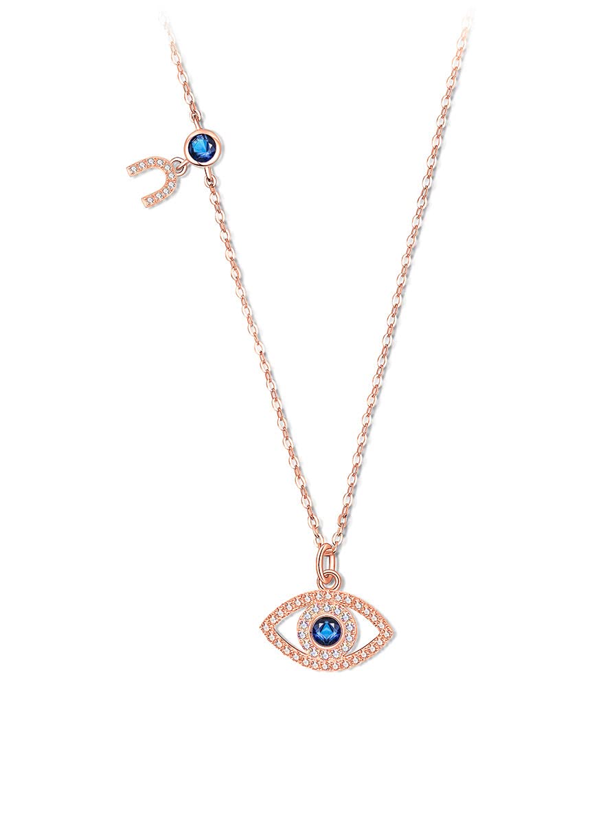 PAENENPH 14K Gold Moissanite Evil Eye Necklace, Sapphire Necklace for Women, Evil Eye Pendant, Gift for Her (Rose, 14K)