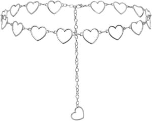 metal waist chain women girls - silver long tassel love hearts pendant adjustable body link belts body belly jewelry for jeans dresses