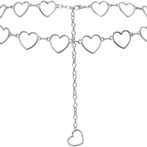 Metal Waist Chain Women Girls - Silver Long Tassel Love Hearts Pendant Adjustable Body Link Belts Body Belly Jewelry for Jeans Dresses