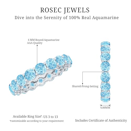 Certified Natural Aquamarine Full Eternity Ring, AAA Quality, March Birthstone Ring - With Jewelry Box, 14K White Gold, Size:US 6.50